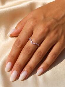 1pc Minimalist V-Shaped Diamond Ring, Elegant Women's Jewelry Gift, Suitable For Daily Wear - V-shaped Diamond Ring - Pink Diamond - View 8