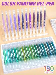 180 Color Gel Pen Set - 1.0mm Tip, Acrylic Metallic Glitter Paint Markers, Multi-Color Markers, Needle Pens, Ballpoint Pens, Eyeliner Pens, Perfect For Vibrant Colorful Writing And Sketching, Smooth Writing, For Painting, Highlighting, Note-Taking, Crafting, Office Use - Multicolor - View 9