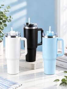 1200ml Double-Layer Stainless Steel Vacuum Insulated Water Bottle, Suitable For Outdoor Sports And Automotive Use, Comes With Large Capacity Cup And Plastic Straw - Multicolor - View 7