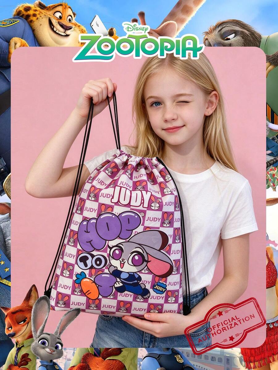 1 chiếc ba lô dây rút in hình Nick/Judy Zootopia bản quyền chính thức Disney, túi thể thao nylon nhẹ, túi đựng đồ thường ngày, túi đi biển, túi tập gym, phụ kiện thời trang, phù hợp cho trẻ em/bé gái/học sinh/fan, dùng đi học, chơi thể thao, du lịch và hằng ngày - Nhiều màu - Xem 1