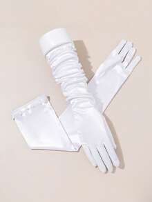 1 Pair Satin Finish Long Evening Gloves, Suitable For Formal Occasions,Festival,Party - White-gC14623 - View 6