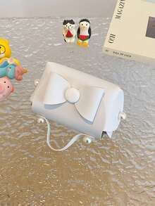 Candy Girl Mini Handbag, Coin Purse, Pearl Square Clutch, Bowknot Cute Bag - Beige - View 4