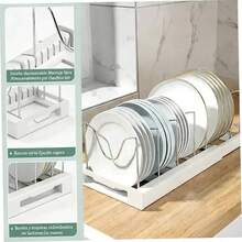 7-Slot Adjustable Pot And Pan Organizer | Cabinet And Countertop Storage Rack | Pot Lid, Plate, And Baking Sheet Storage - Black - View 6