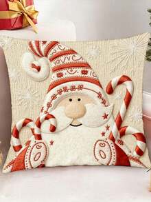 1pc Christmas Holiday Decor Square Pillow Case Cartoon Snowman Reindeer Santa Claus Gingerbread Man Design Without Pillow Insert - Multicolor - View 2