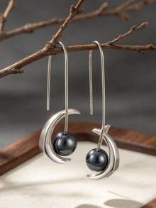 Gmzalx Women's Elegant Faux Pearl Earrings, Minimalist Style, Unique Design Jewelry - Silver - View 10