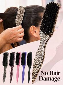 1pc Leopard Print Flat Hair Brush, Pink Bow Pattern, Smooth Hair Brush, Can Smooth Flyaway Hair, Frizz, Create Smooth Ponytail, Bun And Edge Hairline, Women's Hair Styling Gel Comb Accessory - Multicolor - View 3