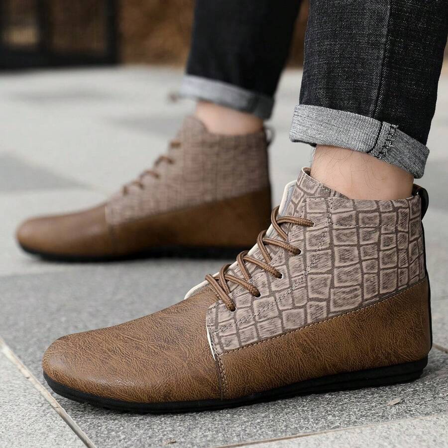 Men's New Autumn/Winter Outdoor High-Top Boots, Lightweight Comfortable Work Boots, Fashion Versatile Workwear Boots For Men - Khaki - View 1