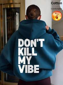 Autumn Winter DON'T KILL MY VIBE Text Print Y2K - Cow Blue - View 3