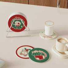 Christmas Heat-Resistant Hard Silicone Round Coffee Cup Coaster, Absorbent Desk Mat For Office And Home - Multicolor - View 4