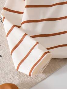 2pcs/Set Girls Toddler Casual Minimalist Striped Cherry Print Lapel Long Sleeve Top And Casual Long Pants Set, Spring/Autumn - Brown - View 7