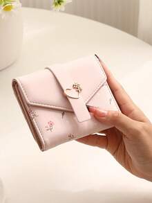 2026 New Women's Short Wallet Korean Style PU Printed Zipper Snap Foldable Clutch Bag Multi-Card Slots Student Coin Purse Party Gift Daily Travel Tourism ID Bank Card Holder Wallet Multifunctional Birthday Spring Festival Gift Ticket Holder - Multicolor - View 3