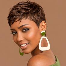 1B Black, 99J Burgundy, 4# Brown Colorful Brazilian Human Hair Short Pixel Wig, Suitable For Daily Fashion Layered Short Hair With Bangs, No Front Band, Ready-To-Wear Human Hair Wig - Multicolor - View 10