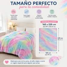Multicolor Long Pile Blanket For Bed And Sofa, Soft And Fluffy 160x220 Cm Throw, Reversible Bedspread With Warm And Cozy Design For Your Home - Multicolor - View 2