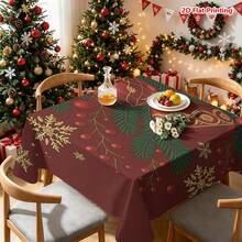 1pc Rectangular Christmas Theme Printed Tablecloth, Suitable For Indoor/Outdoor Dining, Party, Buffet, Wedding, Woven Polyester Tablecloth - Multicolor - View 14