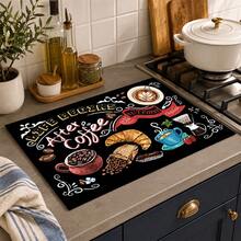 1pc Coffee Pattern Diatomaceous Earth Absorbent Drying Mat, Kitchen Countertop Drip Pad, Coffee Machine Mat, Dish Drying Mat, Dining Table Breakfast Mat, Non-Slip Heat Resistant, Easy To Clean Hidden Water Stains, Suitable For Kitchen, Dining Table, Coffee Shop, Bar, Home Decor, Holiday Gift - Multicolor - View 2