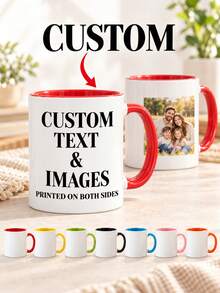 11oz Customized Photo Coffee Mug, Personalized Ceramic Tea Cup, Double-Sided Printed Text And Image, Customizable Dual-Color Body And Colorful Handle Inner Wall, Suitable For Office And Home, Unique Birthday, Christmas, Anniversary, Wedding Gift For Him/Her, 1pc - Multicolor - View 2