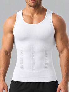 2pcs Men's Seamless Breathable Tummy Control Compression Tank Top, Sleeveless Undershirt Suitable For Multiple Occasions - White - View 3