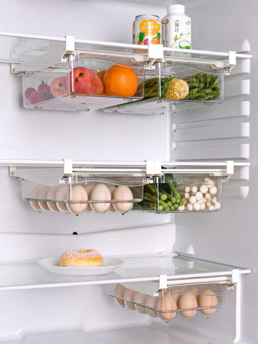 1pc, Refrigerator Storage Box, Drawer-Style Hanging Design, Fresh-Keeping Box, Can Hold Eggs And Fruits/Vegetables, Dual-Use For Freezer And Refrigerator, Kitchen Organization Tool, Suitable For Home Kitchen, Refrigerator Storage And Holiday Ingredient Organization. - Multicolor - View 1
