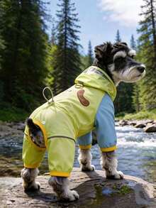 Hooded 4-Legged Pet Raincoat With Clear Visor, Waterproof Fabric, Detachable Tail Cover, Day & Night Reflective Strips, Built-In Back D-Ring For Leash, Cartoon Rain Jacket For Small Medium Dogs & Cats, All Season - Green - View 6