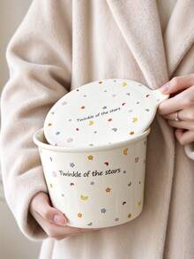 1 Set, Ceramic Ramen Bowl, Cookie Jar With Lid, Star & Moon Pattern Design - Ideal For Storing Snacks, Candies, Soup, Desserts, Great Gift For Valentine's Day, Anniversary - Multicolor - View 7