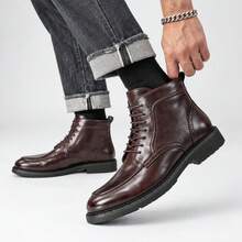 ZCZ Men's Oxford Ankle Boots, Shiny Upper, Lace-Up, Round Toe, Low Square Heel, Vintage Business Commute Brown Shoes - Brown - View 7