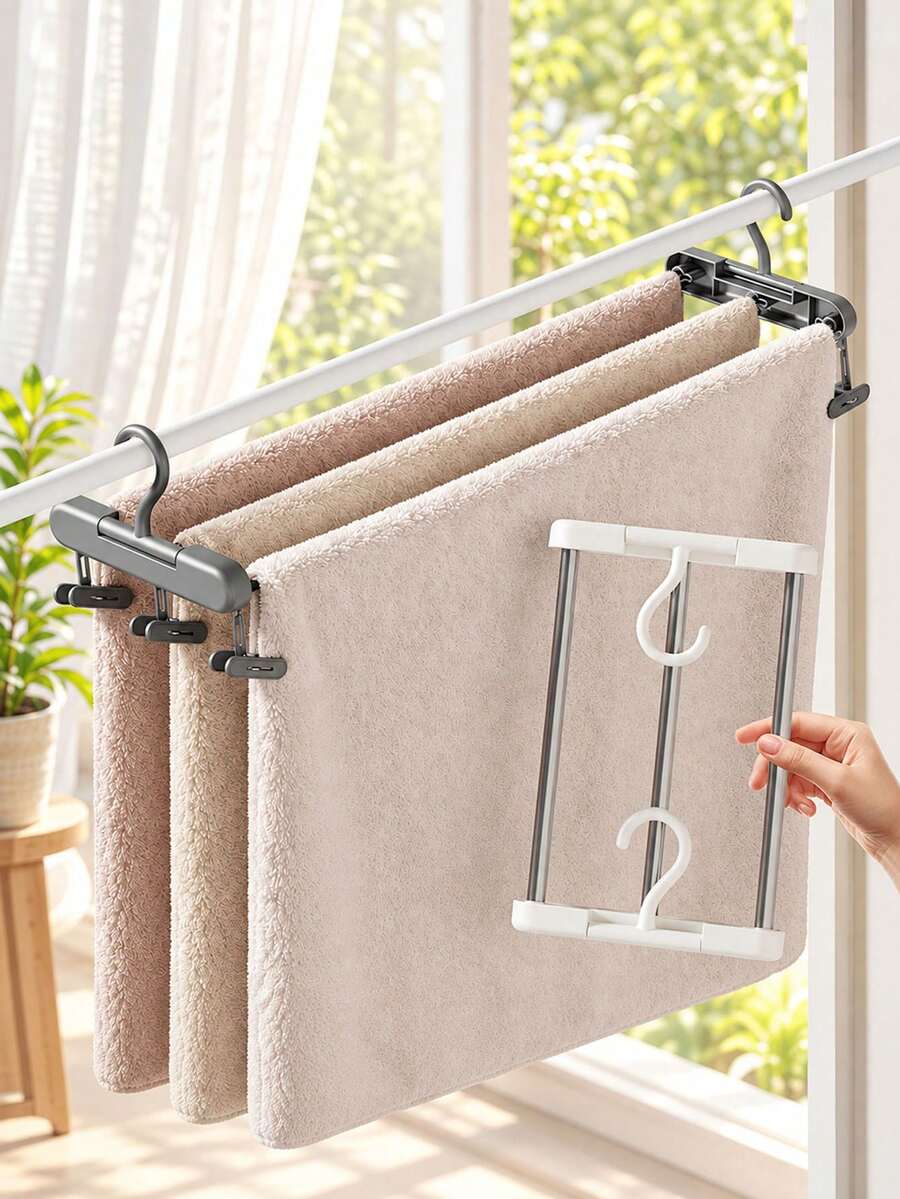 1 buah Rak Jemuran Lipat, Rak Gantung Pakaian Lipat Ukuran Besar 3 Batang, Rak Gantung Handuk, Selimut, dan Pakaian Kamar Mandi Hemat Ruang, Cocok untuk Penyimpanan Pakaian Dalam, Luar Ruangan, dan Balkon, Dapat Menyimpan Pakaian, Sepatu, Topi, dan Aksesoris Secara Efisien - Mudah Dirakit, Sempurna untuk Penggunaan di Kamar Tidur, Asrama, dan Balkon, Rak Pakaian Minimalis, Modis - MultiWarna - View 1