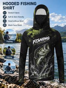Fishing Hoodie With Built-In Face Mask, Quick-Dry Long Sleeve UV Protection Sun Protection Functional Fishing Shirt - Multicolor - View 1