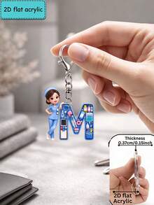 [2D Flat] Acrylic Keychain, Nurse Letter Keychain, Novelty Keychain, 26 Letters, Nurse, Blue Nurse Uniform, Keychain Accessory, Fashion Accessory - Multicolor - View 18