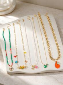 Set Kalung Manik-Manik Berlapis-lapis Buatan Tangan Motif Kerang Laut, Ikan, Bintang Laut, dan Kepiting Gaya Bohemian, Dapat Ditumpuk, Cocok untuk Liburan Pantai dan Pesta Wanita - MultiWarna - View 3