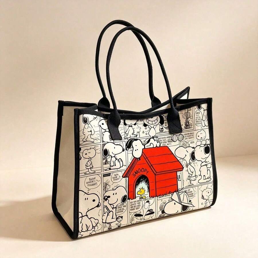 حقيبة قماشية بتصميم كرتوني Snoopy، حقيبة يد بسعة كبيرة، حقيبة كتف جديدة للتنقل، حقيبة متعددة الاستخدامات للعطلات والسفر والاستخدام اليومي والتسوق وتخزين الهاتف والمستحضرات التجميلية، هدية عيد ميلاد للأصدقاء، هدية صداقة للعودة إلى المدرسة، هدية العطلات - 1 - مشاهدة 1