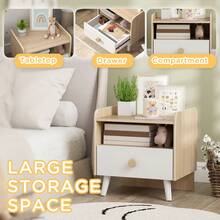 AIYAPLAY Kids Bedside Table With Drawer And Open Storage Shelf, White - White - View 5