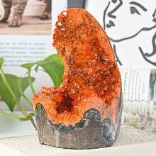 Batu Kristal Geode Oranye/Hijau/Amethyst Langka - Gugusan Batu Kuarsa - Ornamen Batu Kristal Mineral - Untuk Dekorasi Kantor dan Hadiah - Kristal Mineral - Jeruk - View 3