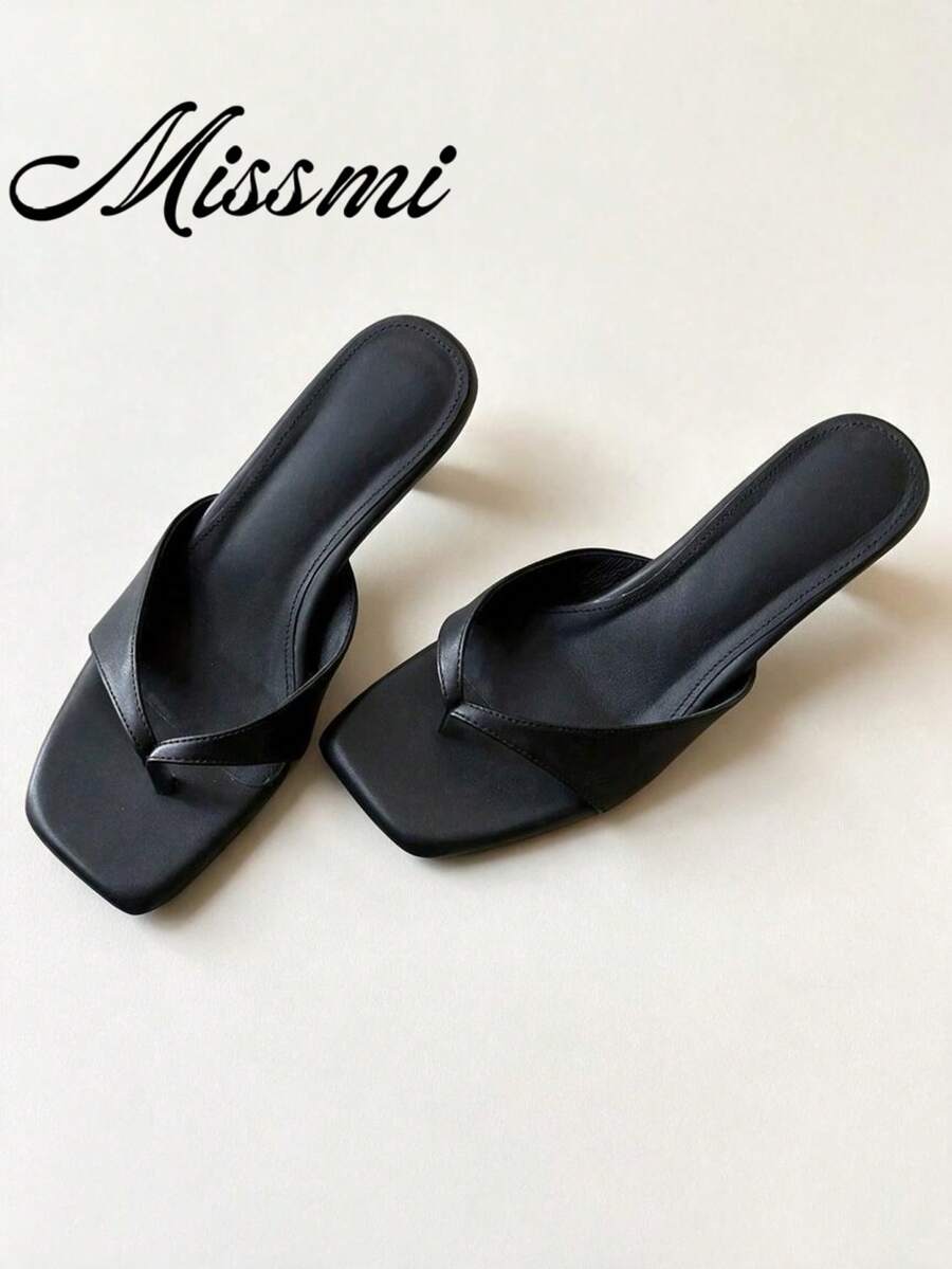 French Retro Open Toe Mule Sandals, Summer Slip-On Sandals, Thick Heel High Heels,Flip Flops
