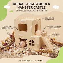 Double-Layer Solid Wood Hamster Castle, Loft Climbing Ladder, Golden Hamster Cage, Landscaping, Adventure, Hiding Wooden House - View 1