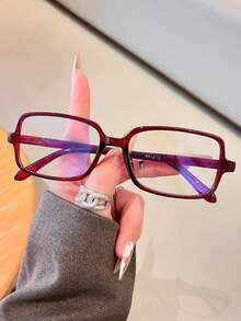1 Pair Rectangular High-Quality Glasses, Hong Kong Style Vintage Hot Girl Streetwear Essential Non-Prescription Glasses, Suitable For Daily Reading, Gaming, Computer, Phone, TV - Red Frame Transparent Lens - View 6