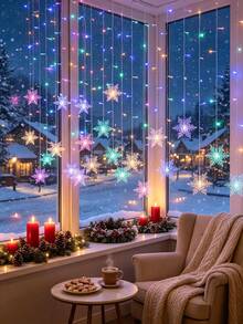 USB Powered Snowflake Curtain Icicle Lights, 8 Lighting Modes, Decorative String Light For Christmas Wedding Party Shop Window Home - Snowflake Curtain Lights - View 3