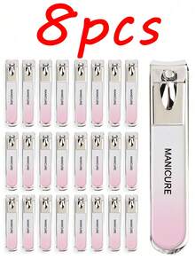 32/8/1pc Gradient Stainless Steel Nail Clipper Set, Large Opening, Premium Nail Clipper, Anti-Splash Nail Clipper, High-Quality Stainless Steel Nail And Toenail Clipper, Suitable For Trimming Hard Nails, Nail Clipper - Pink - View 7