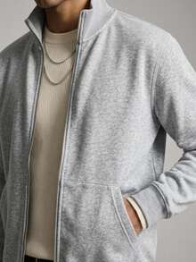 Men's Solid Color Long Sleeve Zip-Up Casual Knit Cardigan - Grey - View 4