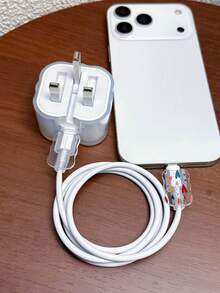 3pcs Colorful Heart Pattern Data Cable Charger Wave-Shaped Protective Cover Compatible With UK Standard 20W Apple Charger, Transparent Anti-Shatter Cover, Protects Phone, 3-Prong Charger, Cable Protective Cover (Protective Cover Only, Charger And Data Cable For Display Only) - Multicolor - View 3