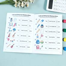 Children's English Vocabulary Spelling Practice Workbook, Complete Word First Letter From Pictures, Colorful Illustrations With English Phrases, Suitable For English Enlightenment, Home Learning And Classroom Practice, Back To School Learning Supplies Student Holiday Gift - Multicolor - View 9