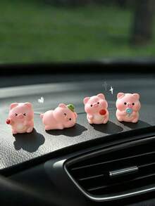 2pcs/4pcs Cute Pig Figurines, Car Dashboard, Screen, Window Side Decor, Creative Interior Decoration - A - View 4