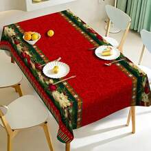1pc Rectangular Christmas Themed Printed Tablecloth, Suitable For Indoor/Outdoor Dining, Party, Buffet, Wedding, Woven Polyester Fabric - Multicolor - View 15