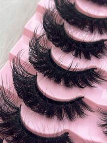 7 Pairs /Pack Thick Curly Fluffy Volume Soft False Eyelashes Mink Lashes Cat-Eye Look Wispy 3D Volume Reusable Fake Eyelash Strips Eye Lifting Look Extension Full Eyelash Strip To Lengthen And Volumize The Outer Corner Of Your Eye For Beauty Makeup - Black - View 4