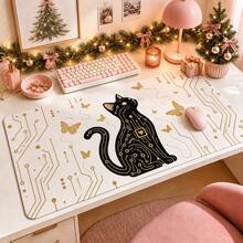1pc Black Cat Golden Butterfly Circuit Desk Mat, Elegant Art Print Large Table Mat, Non Slip Desktop Protector For Home Office Decor - View 2