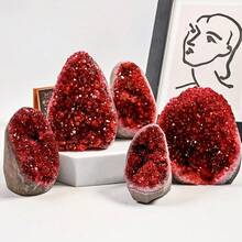 1pc Rare Red Geode Quartz Cluster, Mineral Vug Specimen Free Standing Freeform, DIY Creative Gifts And Accessories, Perfect Home Decorative - Red - View 8