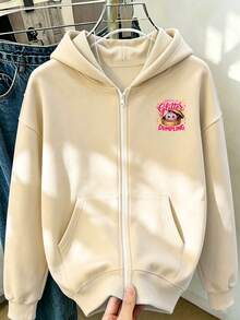 Jaket Sweatshirt Berkerudung Resleting Motif Pangsit Kristal untuk Anak Perempuan, Jaket Lengan Panjang Kasual, Kain Nyaman dan Lembut, Cocok untuk Dipakai di Musim Gugur/Musim Dingin - Aprikot - View 4