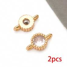 2pcs 18K Gold Plated Round Zirconia Double Loop Connector Charms Crystal Rhinestone Links For DIY Bracelet Necklace Jewelry Making Accessories - Multicolor - View 11