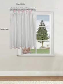 1PC Sweet French Country Lace Half Curtain, Top Rod Design - White Translucent Kitchen Short Curtain With Pink Bow Decoration, Soft Light Small Window Fabric Curtain, Suitable For Bathroom, Kitchen, Living Room And Other General Room Decor - White - View 11