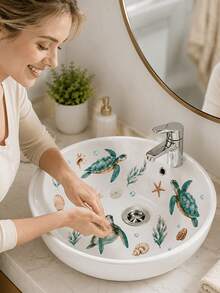 High Quality Non-Peeling Bathroom Sink Decorative Stickers With Refreshing Blue Ocean Creatures, Jellyfish And Starfish Combination - A - View 11
