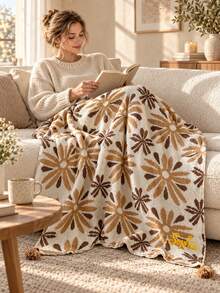 1PC Custom Embroidered Name Firework Knit Throw Blanket, Tassel Detail Knitted Blanket, Multiple Color Selections, Decorative Cover For Sofa & Bed, Holiday Gift For Family - Multicolor - View 3
